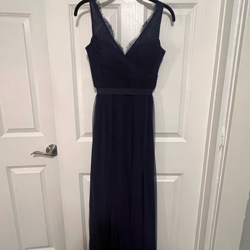 BHLDN Navy Blue Maxi Dress with Lace V-Neck